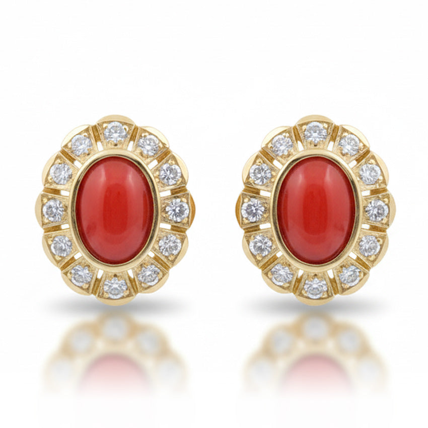 PENDIENTES ORO 18KL CORAL SINTETICO