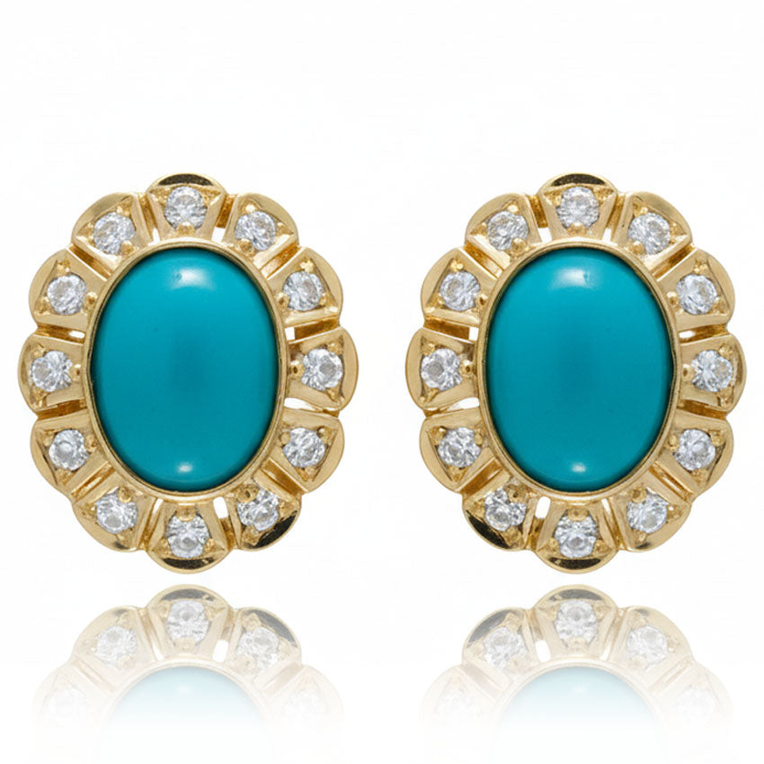 PENDIENTES ORO 18KL TURQUESAS SINTETICAS + CIRCONITAS