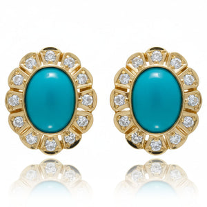 PENDIENTES ORO 18KL TURQUESAS SINTETICAS + CIRCONITAS