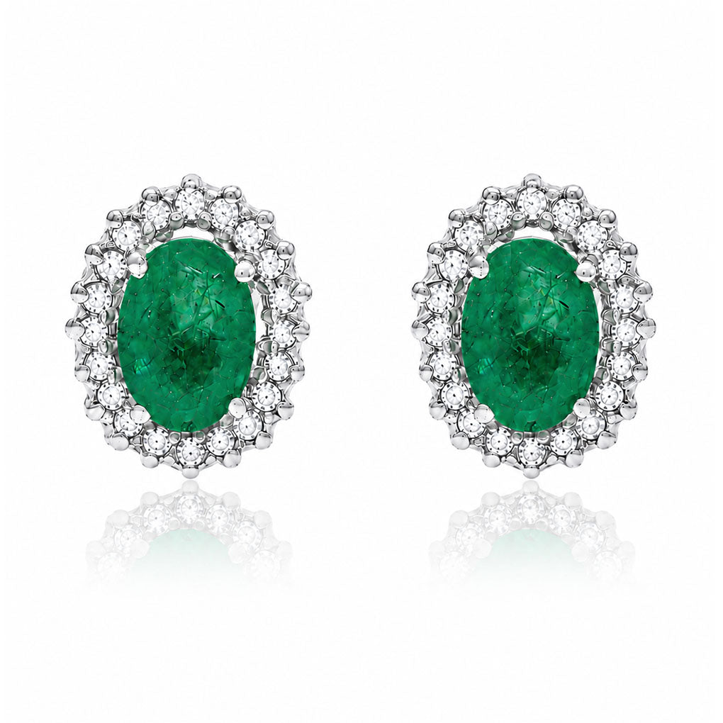 PENDIENTES ORO BLANCO 18KL ESMERALDAS