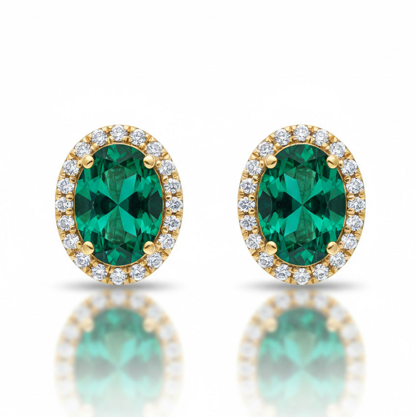 PENDIENTES ORO 18KL PIEDRA VERDE + CIRCONITAS