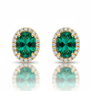 PENDIENTES ORO 18KL PIEDRA VERDE + CIRCONITAS