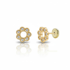 PENDIENTES ORO 18KL FLOR + CIRCONITAS - 7MM