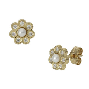PENDIENTES ORO 18KL PERLAS + CIRCONITAS - 7MM