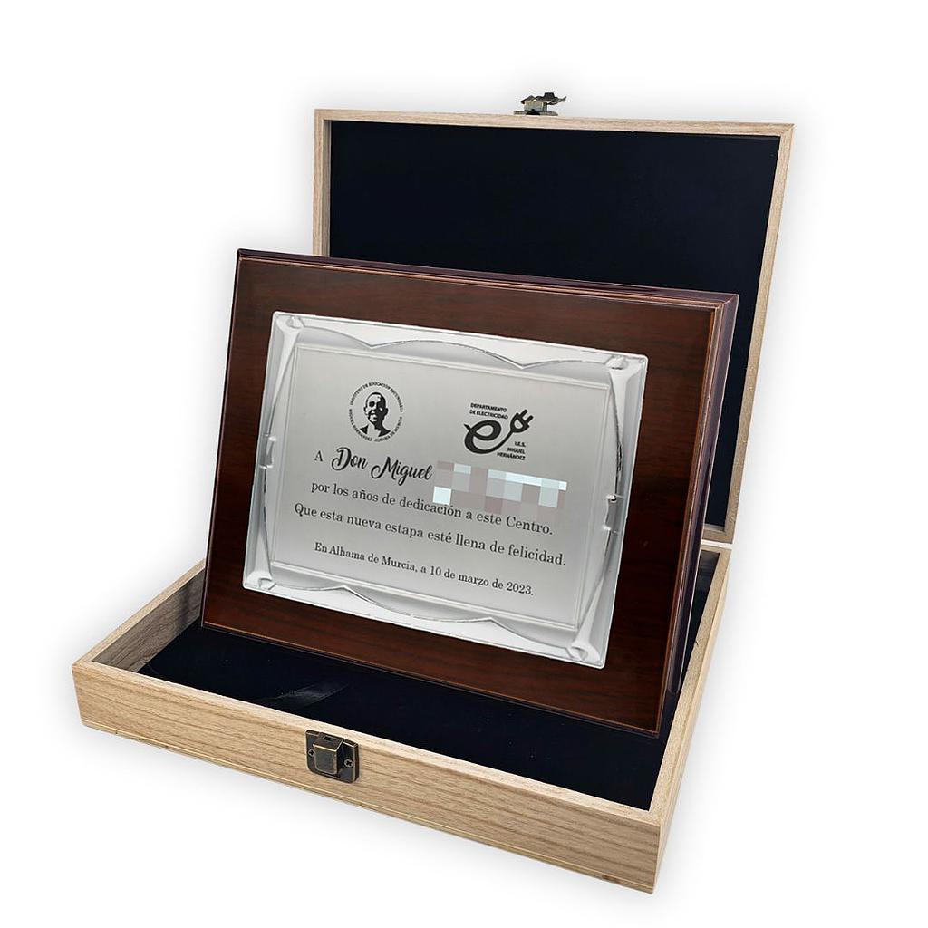 PLACA HOMENAJE METAL PLATEADO 26X21CM - 20X15CM