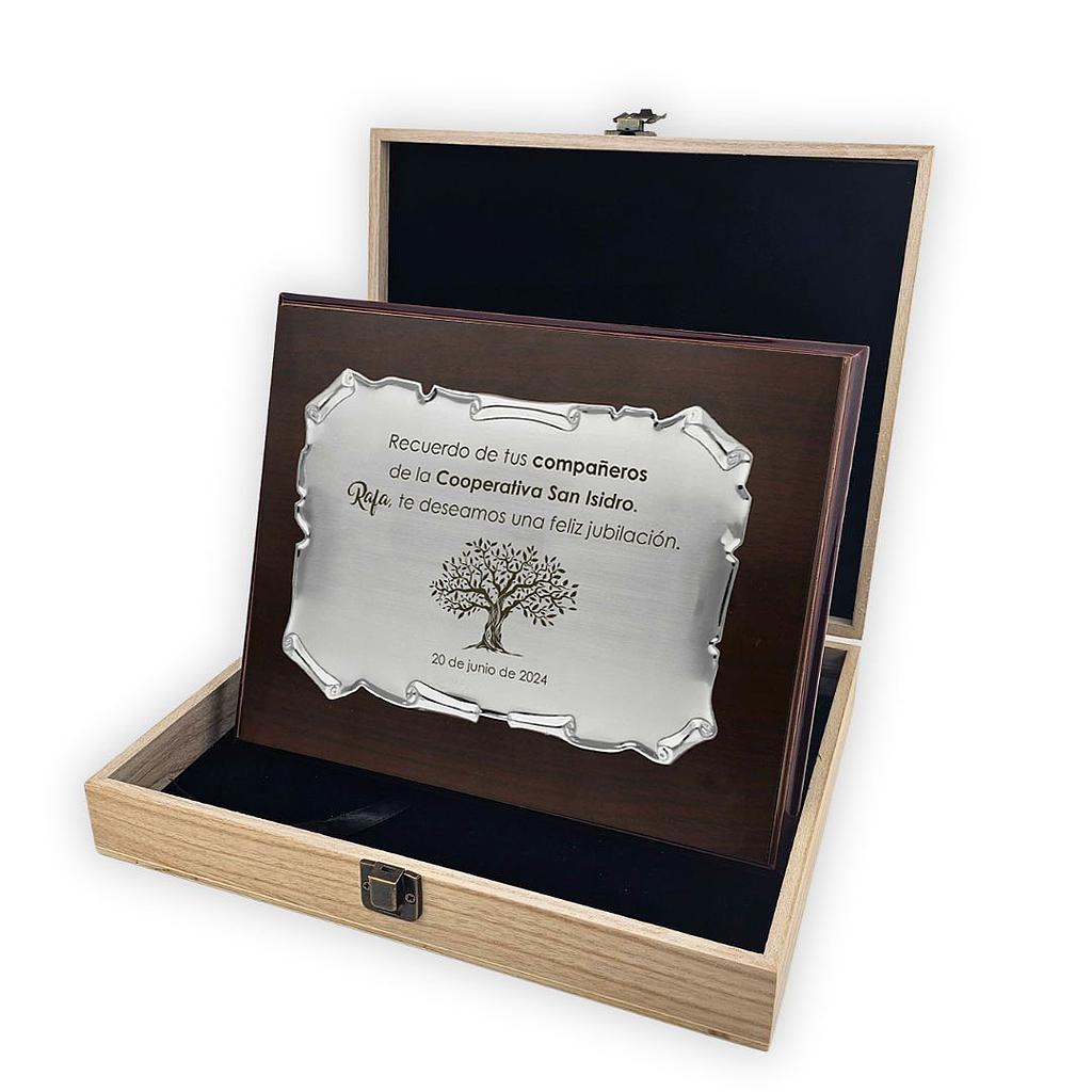 PLACA HOMENAJE METAL PLATEADO - 26X21CM 19X13CM