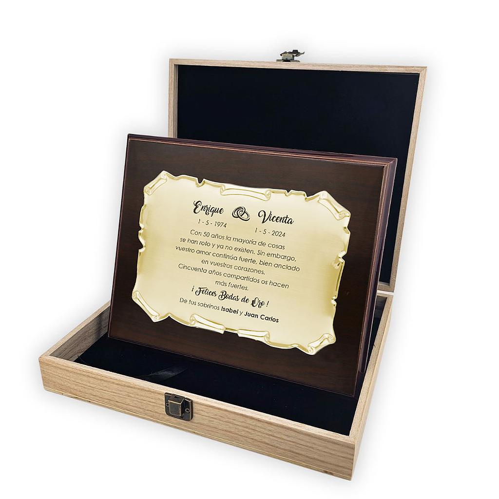 PLACA HOMENAJE METAL DORADO - 26X21CM 19X13CM