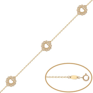 PULSERA ORO 18KL CORAZONES CIRCONITAS