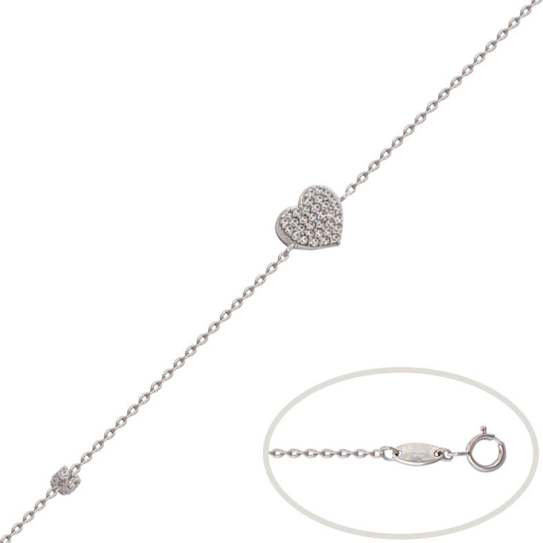 PULSERA ORO BLANCO 18KL CORAZON CIRCONITAS