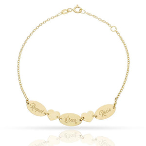 PULSERA ORO 18KL CHAPAS + CORAZONES