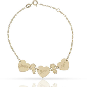 PULSERA ORO 18KL CORAZONES + NIÑOS