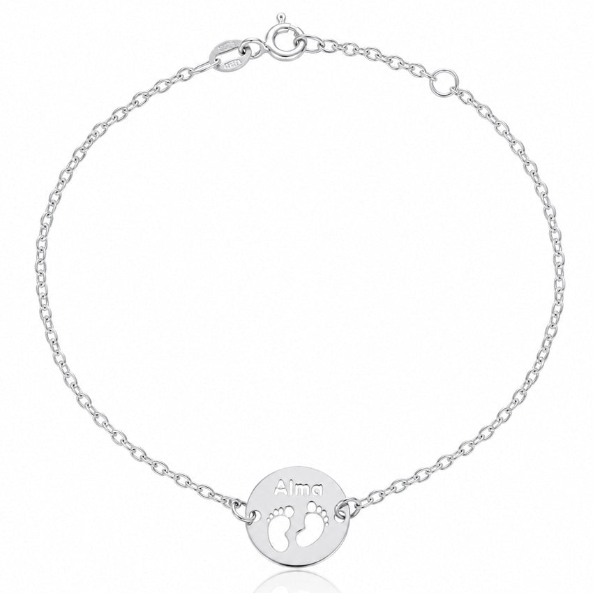 PULSERA ORO BLANCO 18KL PIES + NOMBRE - 12MM