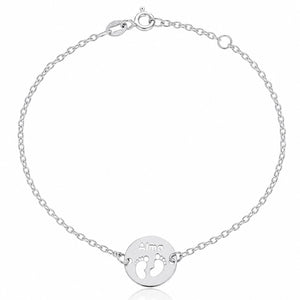 PULSERA ORO BLANCO 18KL PIES + NOMBRE - 12MM