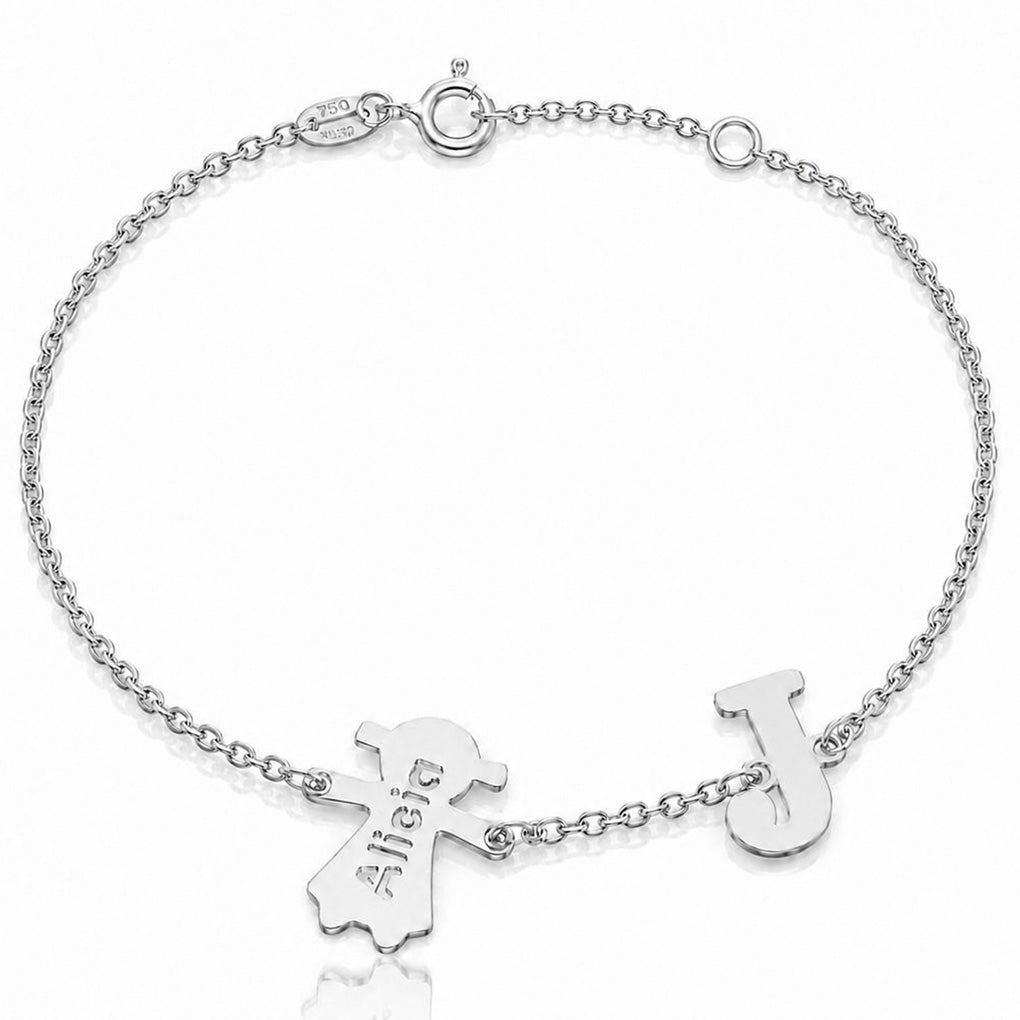 PULSERA ORO BLANCO 18KL NIÑA + INICIAL