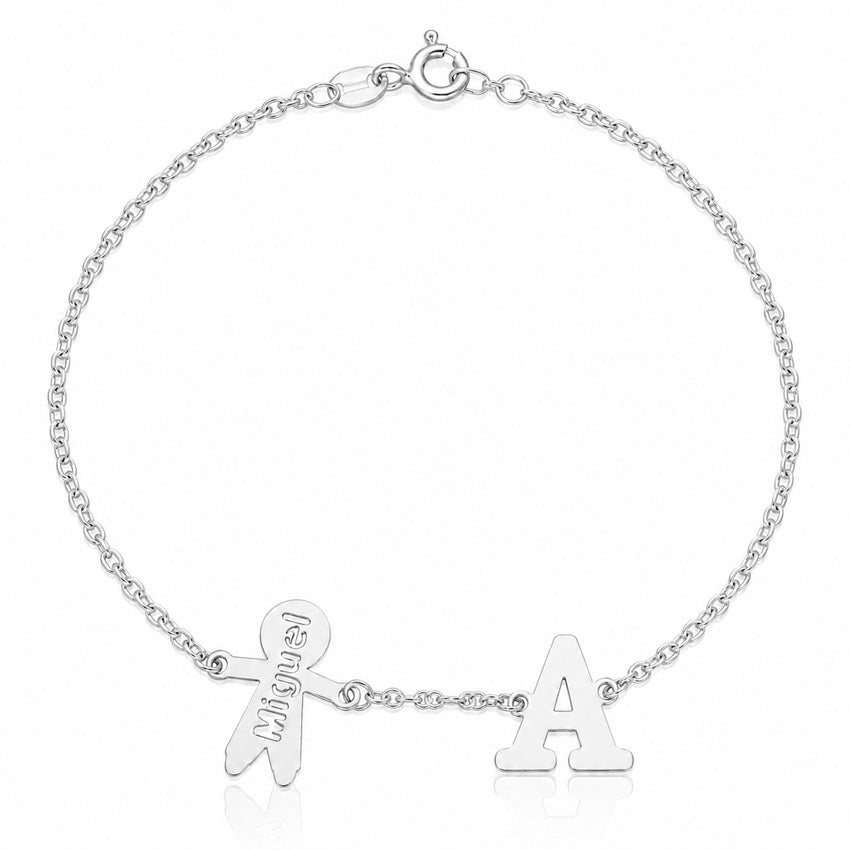 PULSERA ORO BLANCO 18KL NIÑO + INICIAL