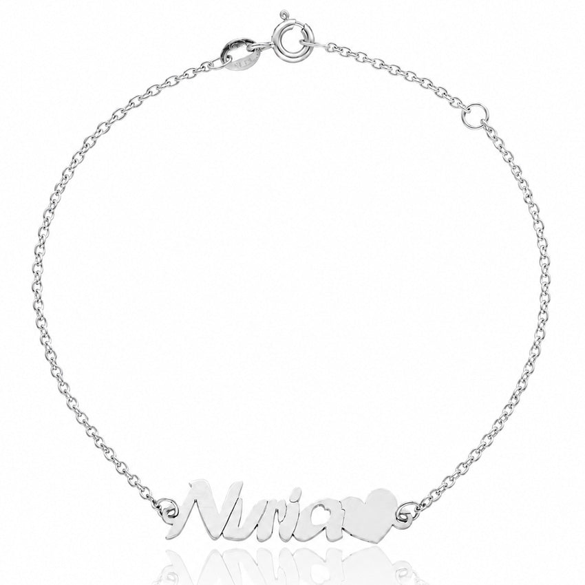 PULSERA ORO BLANCO 18KL NOMBRE + CORAZON