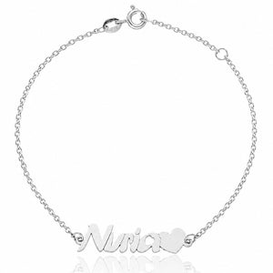 PULSERA ORO BLANCO 18KL NOMBRE + CORAZON