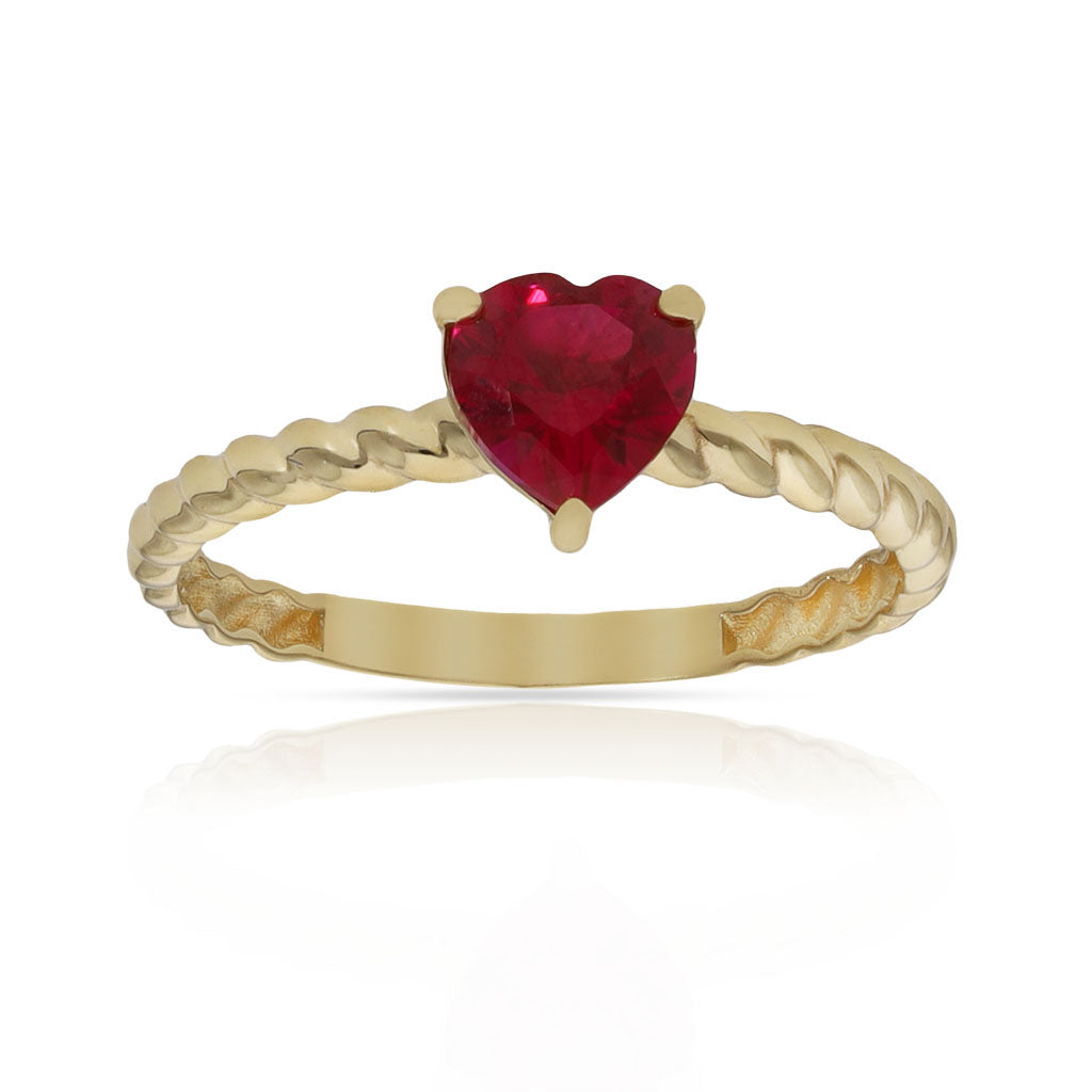 SORTIJA ORO 18KL CORAZON PIEDRA ROJA