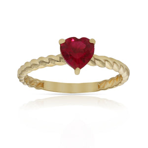 SORTIJA ORO 18KL CORAZON PIEDRA ROJA
