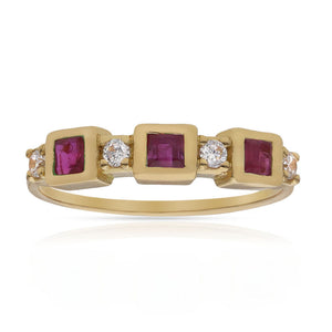 SORTIJA ORO 18KL RUBIES FINOS + CIRCONITAS