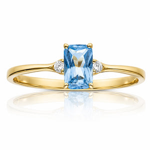 SORTIJA ORO 18KL PIEDRA COLOR AGUA MARINA + CIRCONITAS