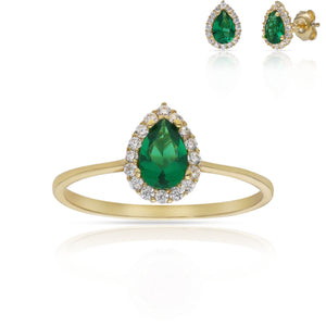 SORTIJA ORO 18KL LAGRIMA PIEDRA VERDE - 6x9MM