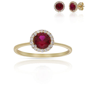 SORTIJA ORO 18KL CERCO CIRCONITAS + PIEDRA ROJA - 7MM