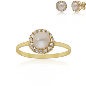 SORTIJA ORO 18KL PERLA + CIRCONITAS - 8MM
