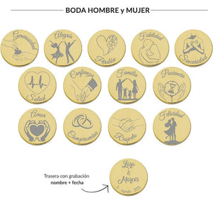 ARRAS PERSONALIZADAS BODA HOMBRE + MUJER · ACERO DORADO