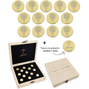 ARRAS PERSONALIZADAS V. DEL PILAR ACERO DORADO + ESTUCHE MADERA