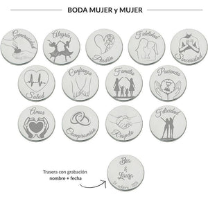 ARRAS PERSONALIZADAS BODA MUJER + MUJER · ACERO PLATEADO