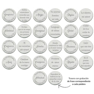 ARRAS PERSONALIZADAS PALABRA + FRASE · ACERO PLATEADO