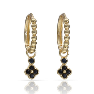 AROS ORO 18KL FLOR CIRCONITAS NEGRAS
