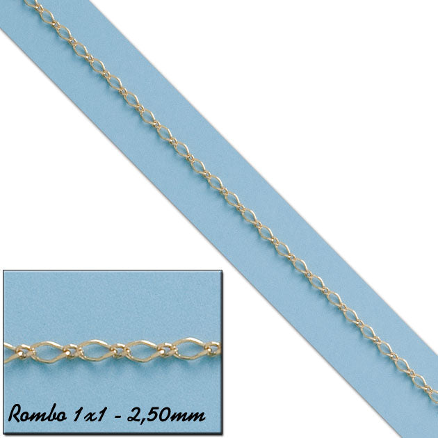 CADENA ROMBO 1X1 ORO 18KL - Longitud - Peso: 50cm-4.35 gr 