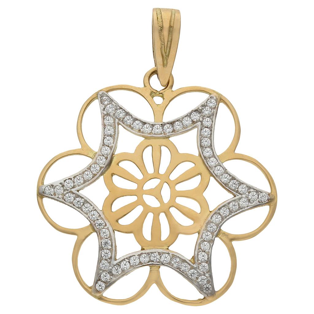 COLGANTE ORO 18KL FLOR CIRCONITAS - 26MM - Peso: 3.00 gr 