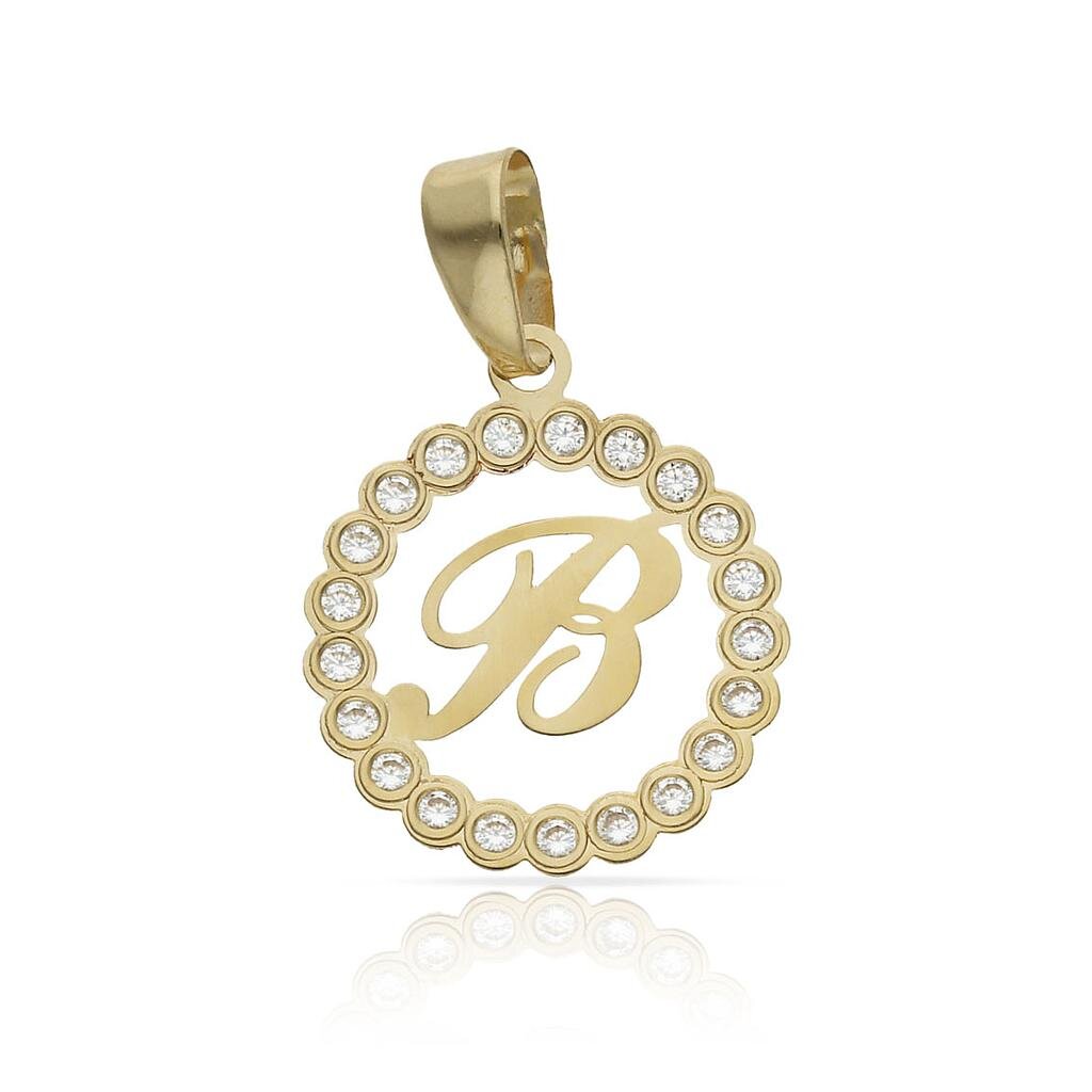 COLGANTE ORO 18KL LETRA CIRCONITAS - 12MM - Abecedario: b 