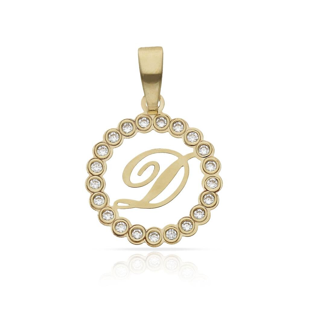 COLGANTE ORO 18KL LETRA CIRCONITAS - 12MM - Abecedario: d 