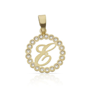 COLGANTE ORO 18KL LETRA CIRCONITAS - 12MM - Abecedario: e 