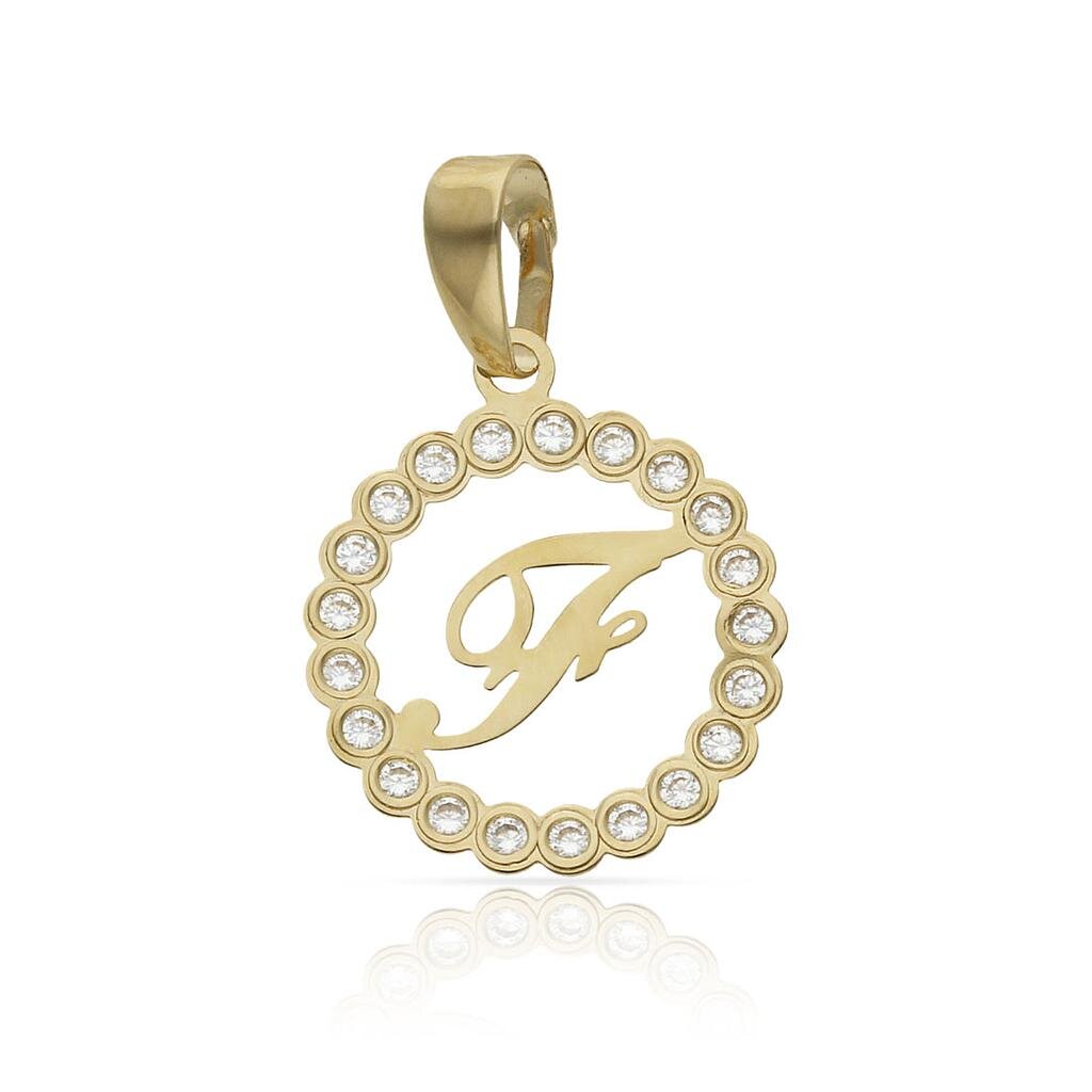 COLGANTE ORO 18KL LETRA CIRCONITAS - 12MM - Abecedario: f 