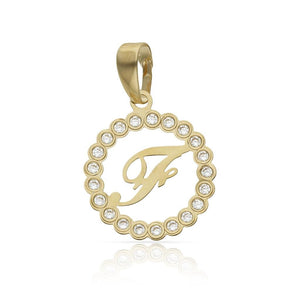 COLGANTE ORO 18KL LETRA CIRCONITAS - 12MM - Abecedario: f 