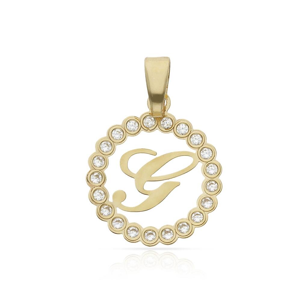COLGANTE ORO 18KL LETRA CIRCONITAS - 12MM - Abecedario: g 
