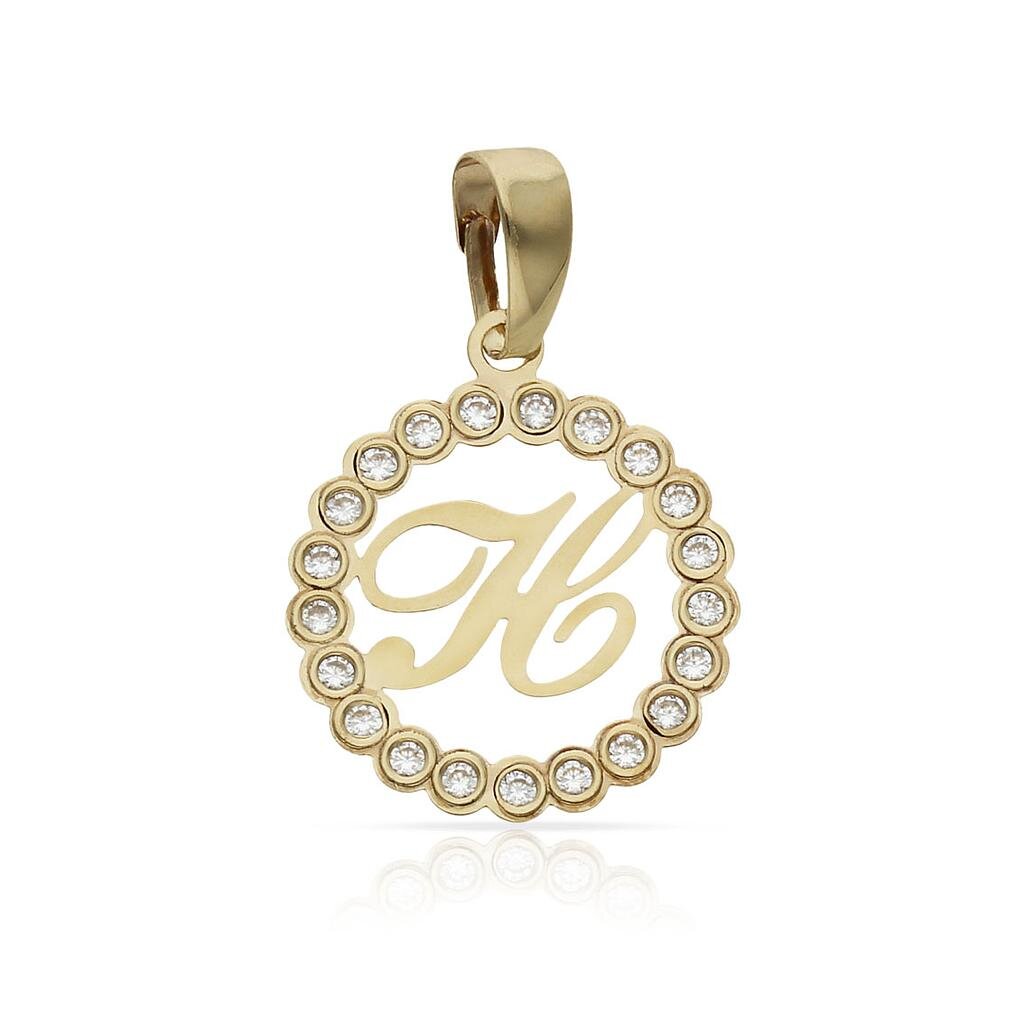 COLGANTE ORO 18KL LETRA CIRCONITAS - 12MM - Abecedario: h 