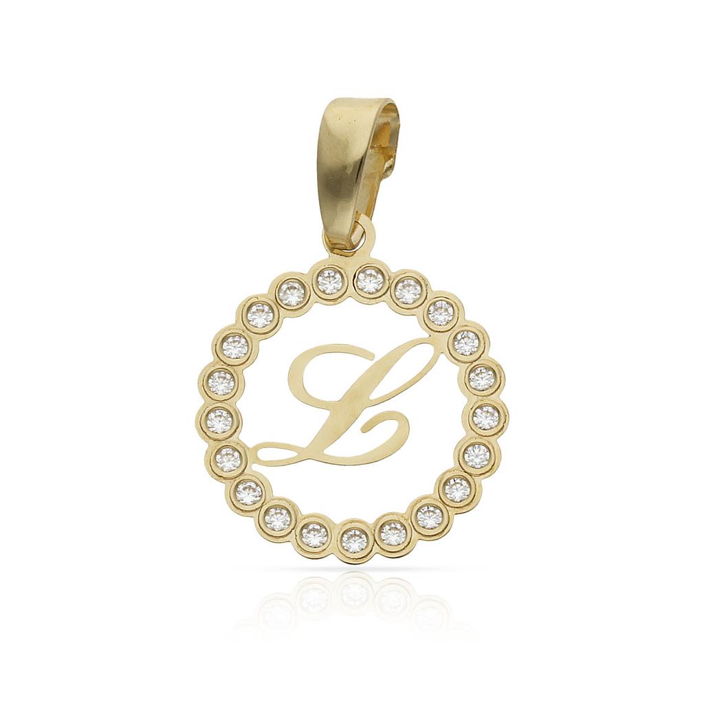COLGANTE ORO 18KL LETRA CIRCONITAS - 12MM - Abecedario: L 