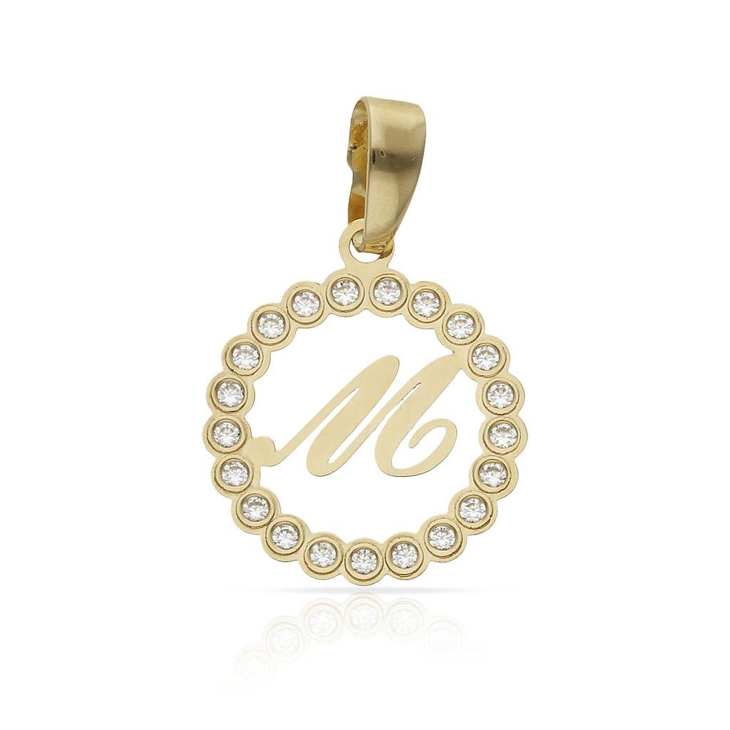 COLGANTE ORO 18KL LETRA CIRCONITAS - 12MM - Abecedario: m 