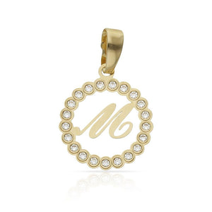 COLGANTE ORO 18KL LETRA CIRCONITAS - 12MM - Abecedario: m 