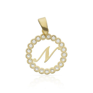 COLGANTE ORO 18KL LETRA CIRCONITAS - 12MM - Abecedario: n 