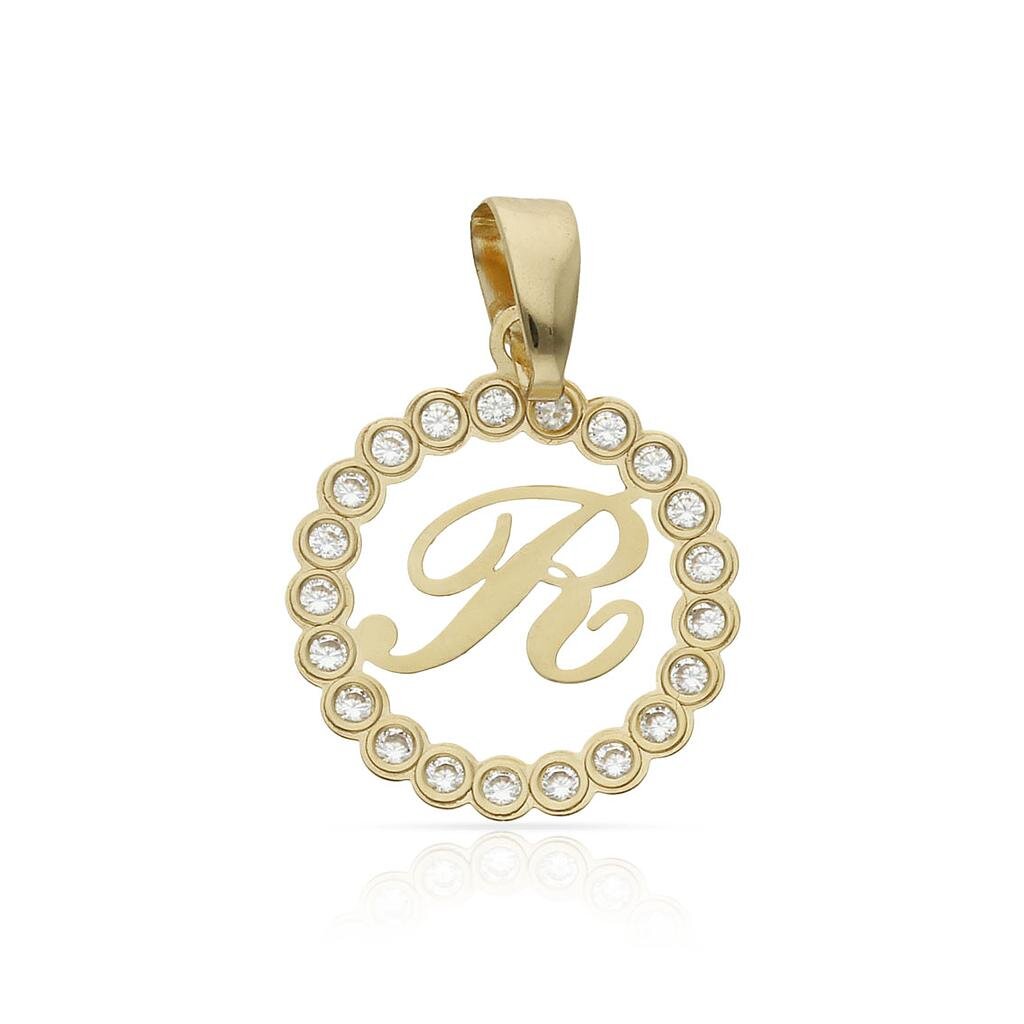 COLGANTE ORO 18KL LETRA CIRCONITAS - 12MM - Abecedario: r 
