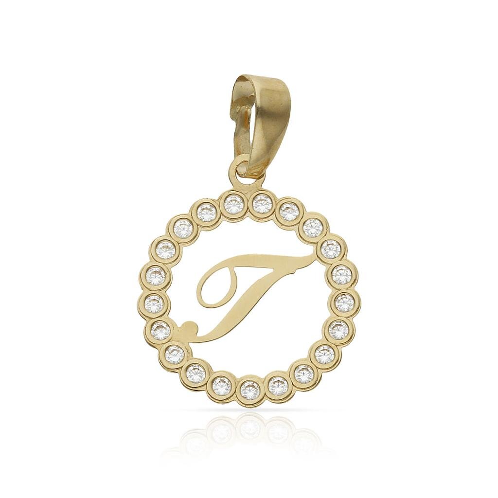 COLGANTE ORO 18KL LETRA CIRCONITAS - 12MM - Abecedario: t 