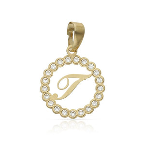 COLGANTE ORO 18KL LETRA CIRCONITAS - 12MM - Abecedario: t 