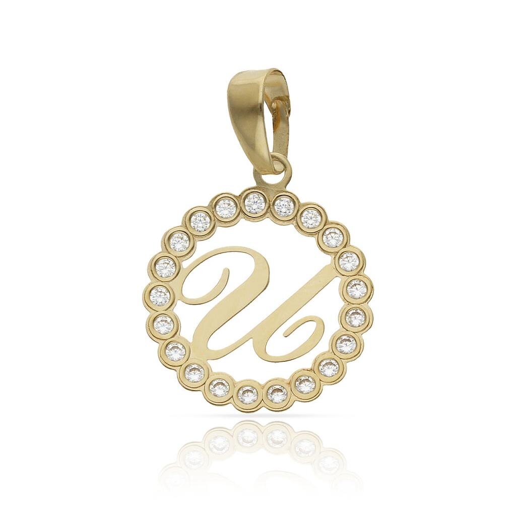 COLGANTE ORO 18KL LETRA CIRCONITAS - 12MM - Abecedario: u 